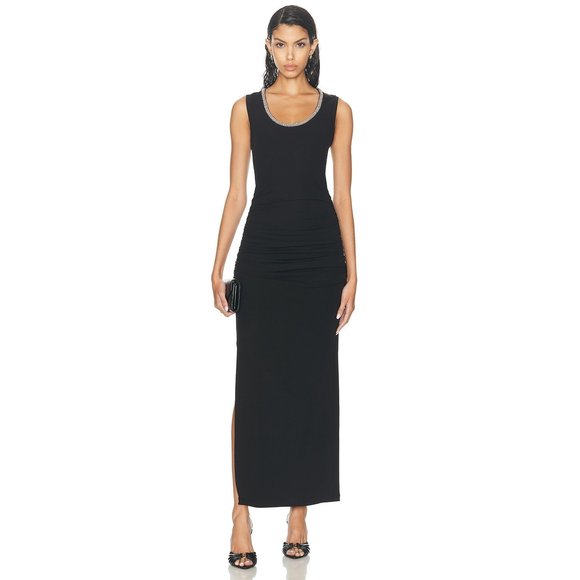 New SIMKHAI Fiamma Tank Midi Dress in Black maxi ruched embellished